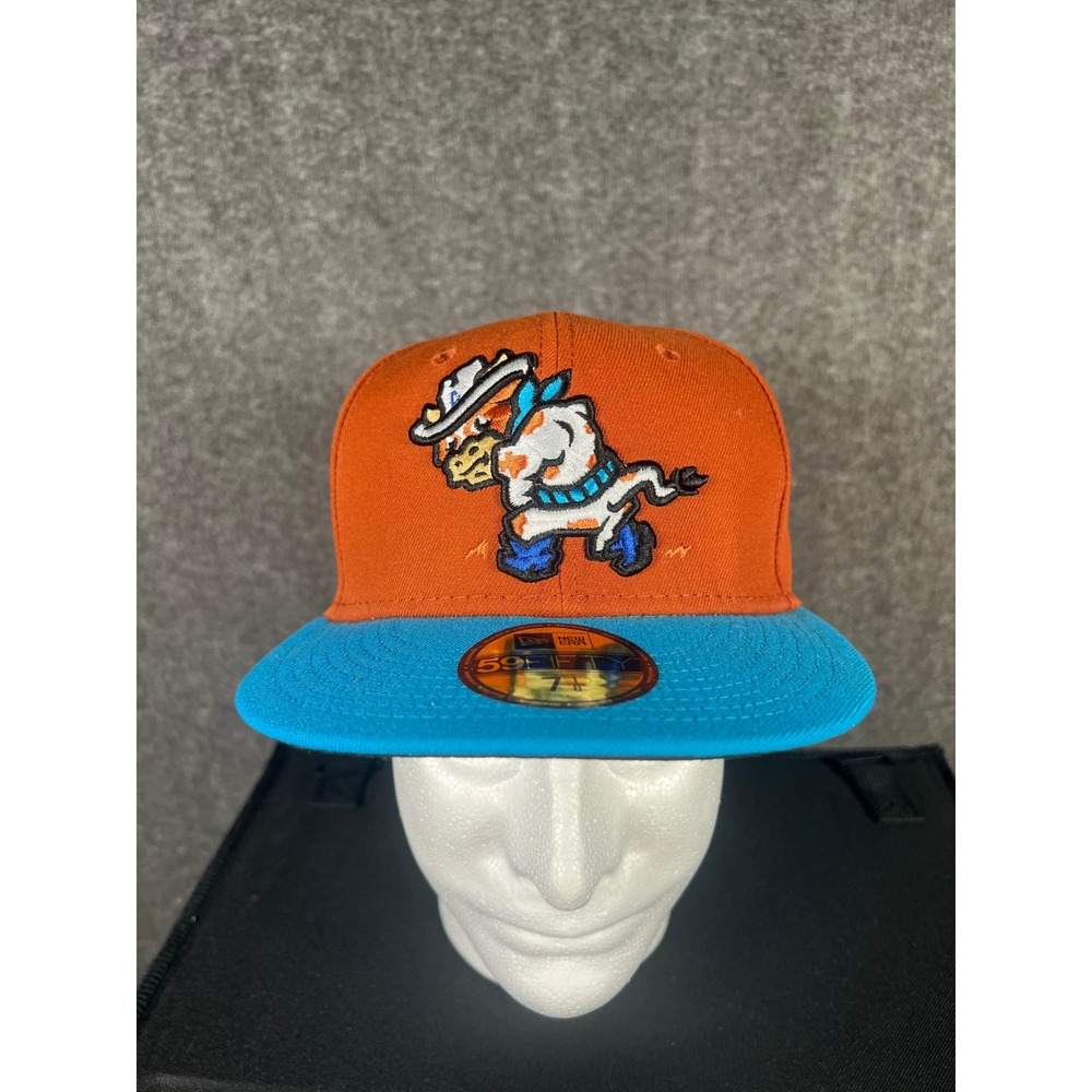 Amarillo Sod Poodles Calf Fries New Era 59FIFTY Fitted Hat Orange Blue 7 1/8